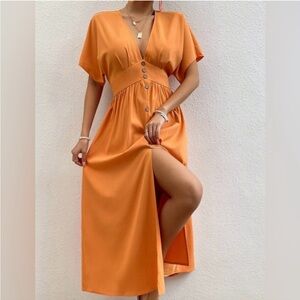 Elegant Orange Button-Down Dress